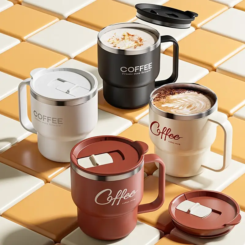 Mugg i rostfritt stål 304 med dubbla väggar / Ergonomisk mugg i japansk stil för kaffe och te