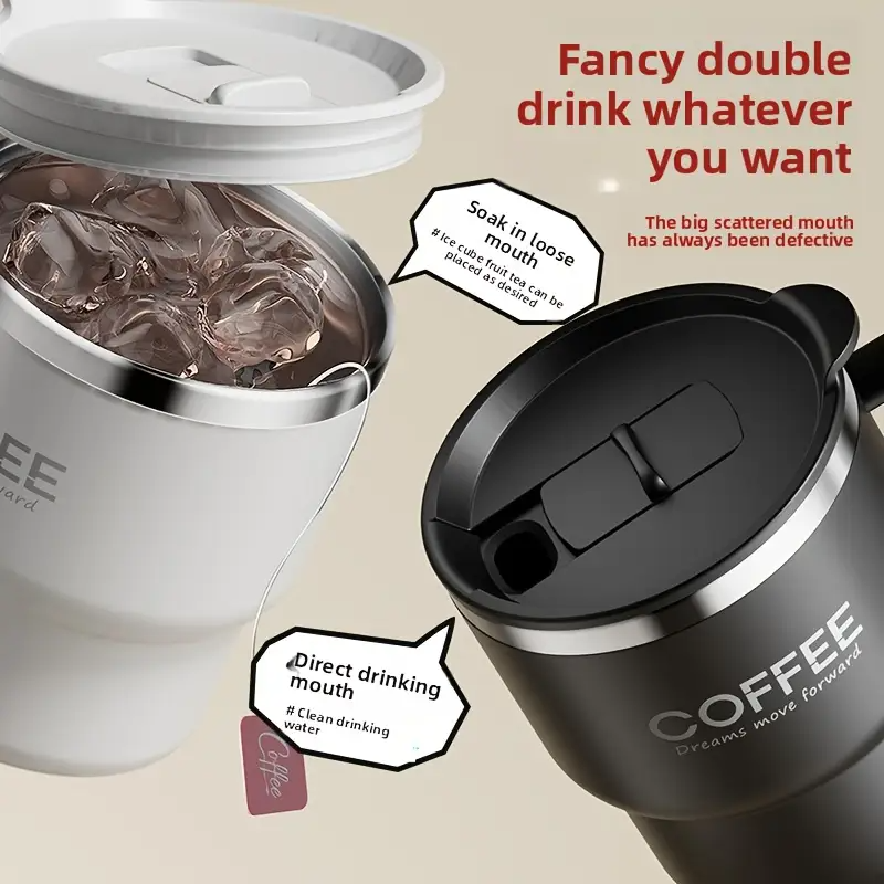 Mugg i rostfritt stål 304 med dubbla väggar / Ergonomisk mugg i japansk stil för kaffe och te