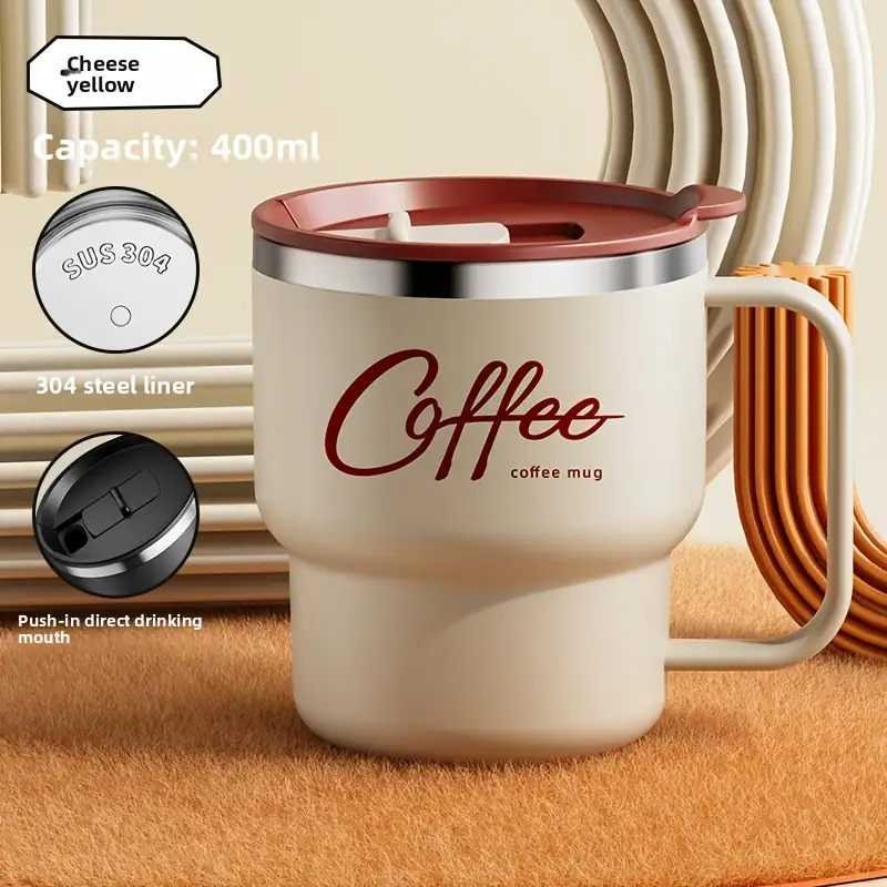 Mugg i rostfritt stål 304 med dubbla väggar / Ergonomisk mugg i japansk stil för kaffe och te
