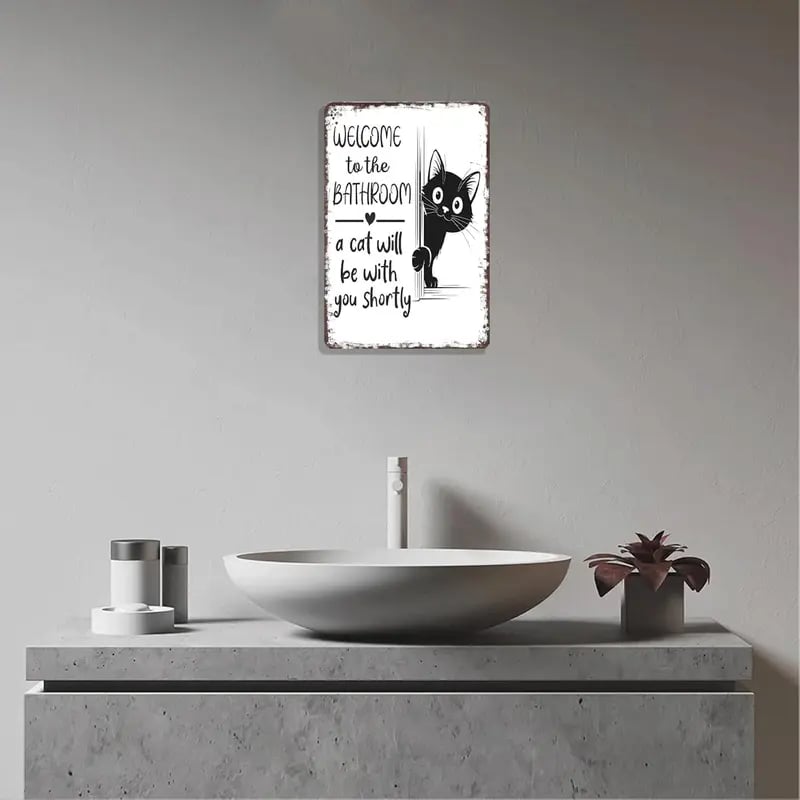 Vintage svartvit katt och höglandsboskap som väggkonst