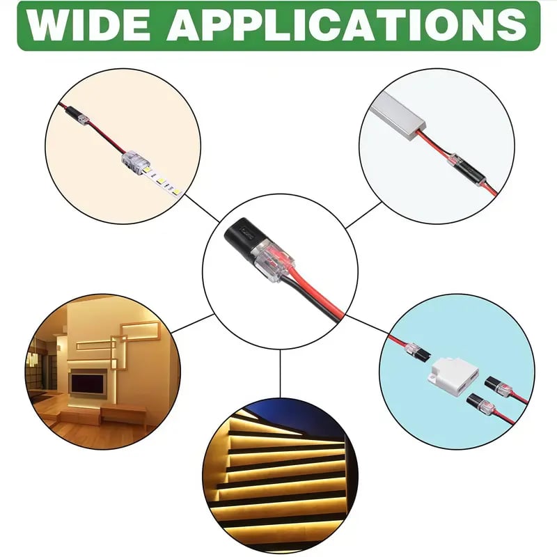 Snabb kabeldragning🔌Dubbelkabelsanslutning Led-ljusslingans anslutningar 2 stift