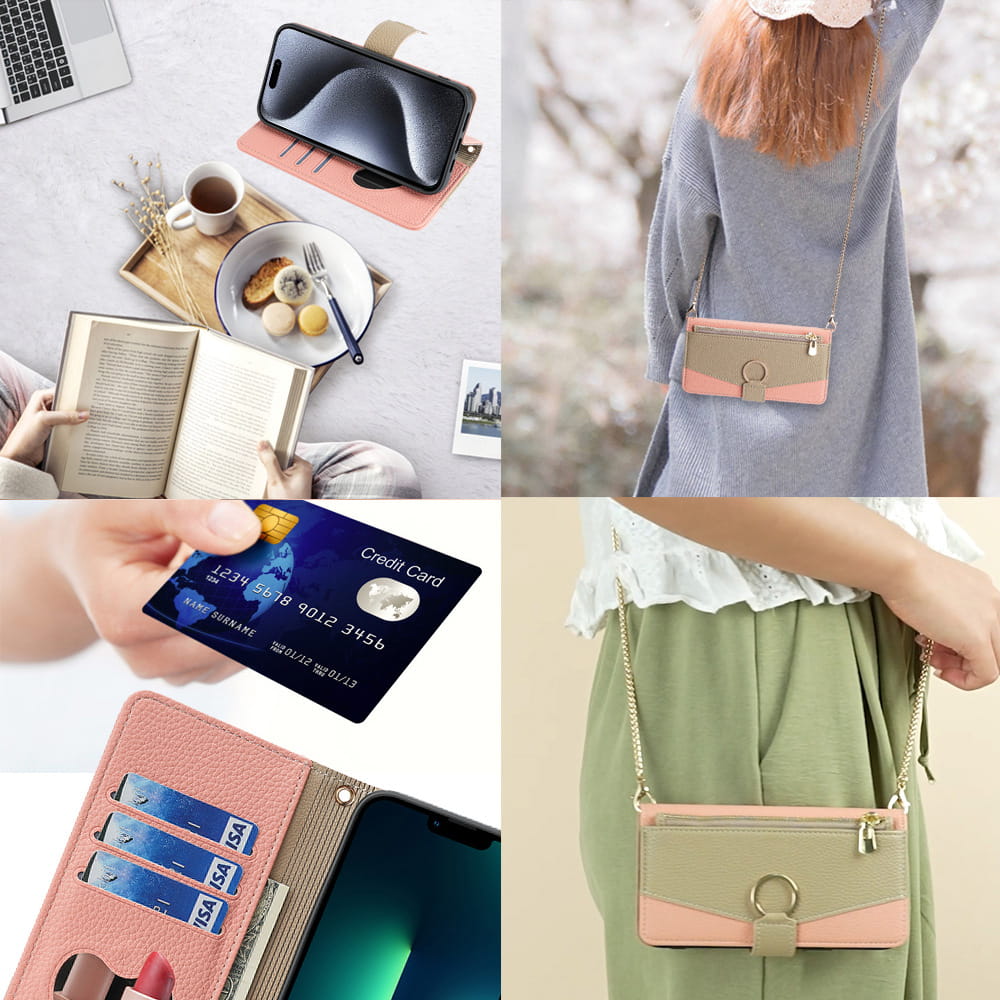 Chic färgblockerad crossbody-plånbok för mobiltelefon