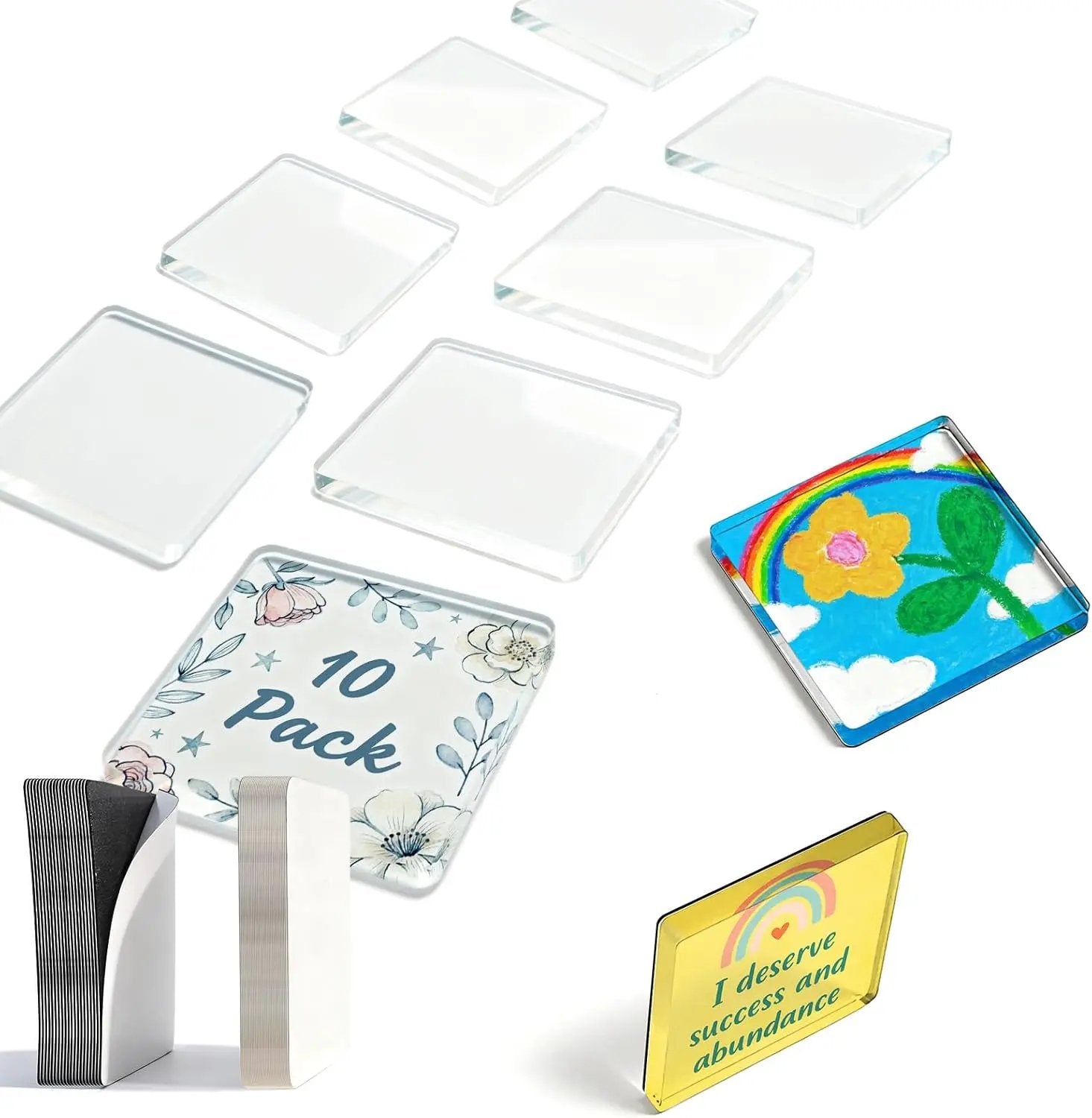 🎞✂10-pack med 5 x 5 cm stora, genomskinliga akrylmagneter för kylskåpet att göra själv, med självhäftande baksida – fyrkantiga magnetiska fotoramar med en imponerande 3D-effekt 💕