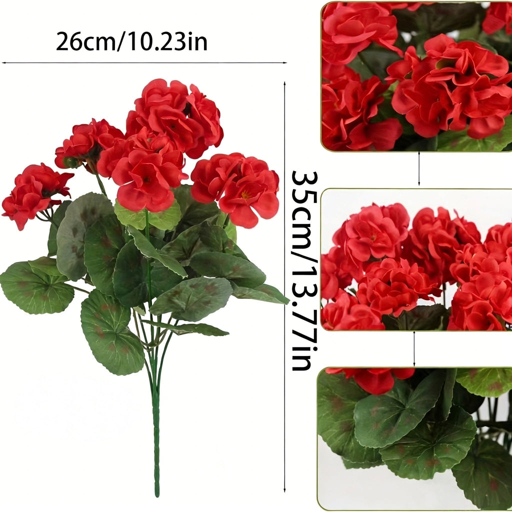 UV-resistenta konstgjorda pelargoner – Röda konstgjorda blommor för uteplats, trädgård och heminredning