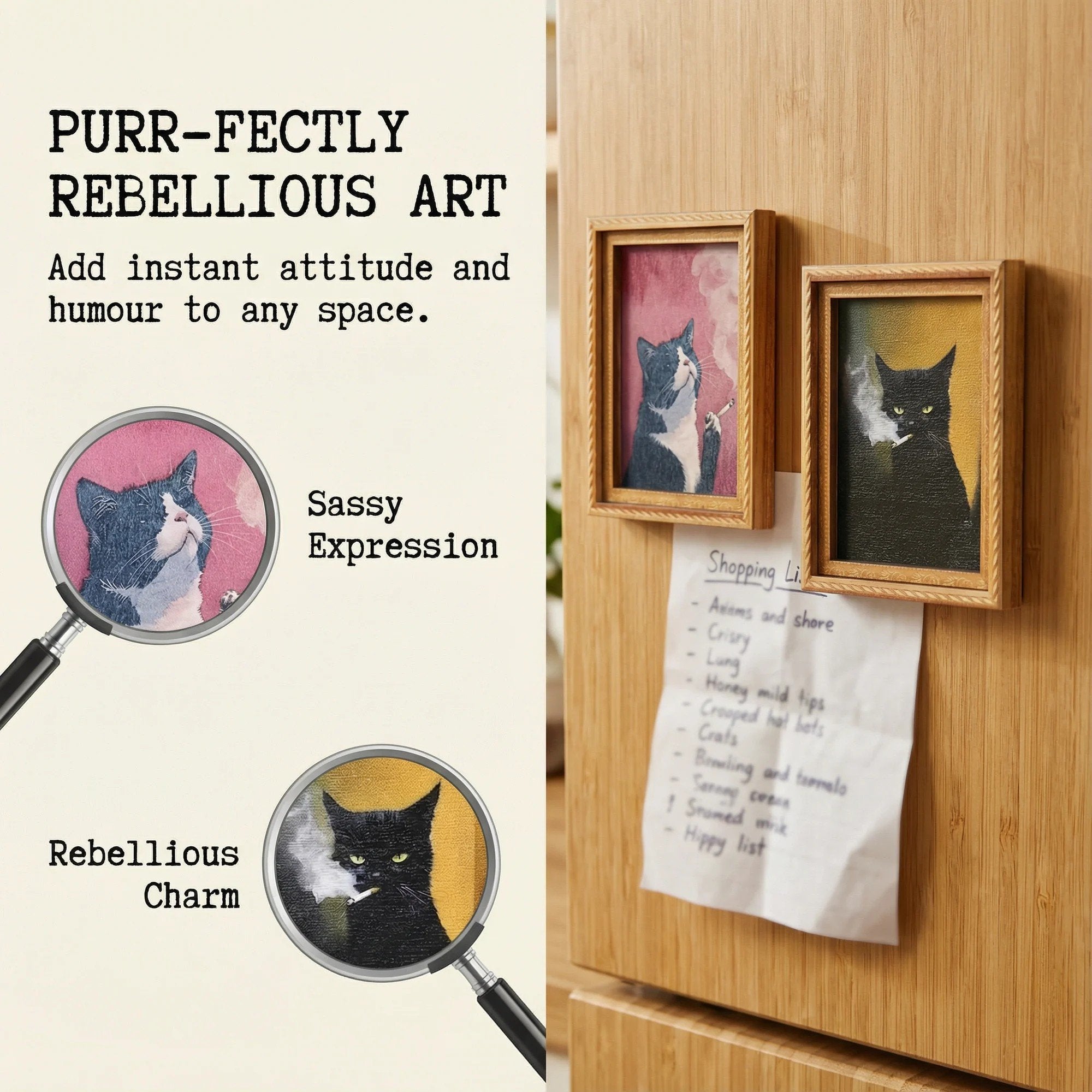 🌹 Söta kylskåpsmagneter med katter – Förtrollande kattdekorationer med ram för hemmet och kontoret 🐱✨