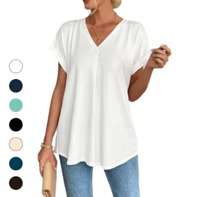 ⏳SISTA DAGEN – 49 % RABATT!!🔥Kortärmad enfärgad T-shirt i lapptäcksstil
