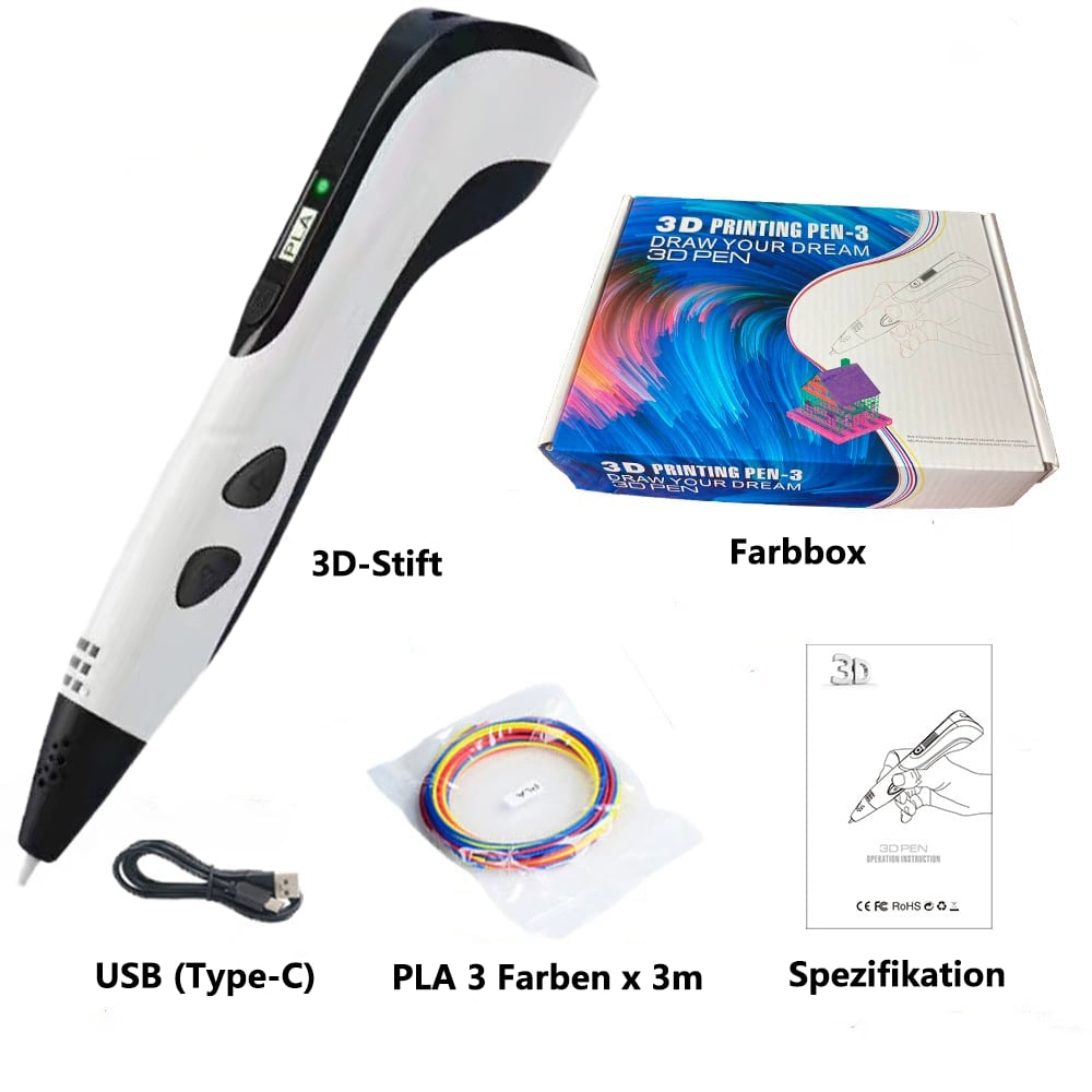 🏆NYTT 3D-skrivpenna-set för barn – perfekt som födelsedags- eller julklapp. Kreativt DIY-projekt med LCD-skärm och PLA-filamen