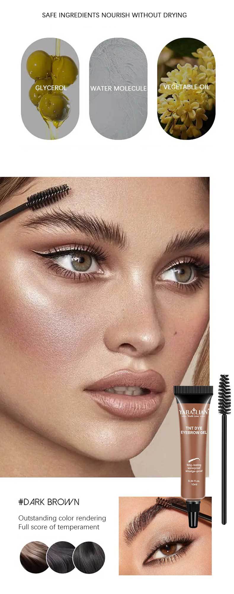 Långvarig, vattenfast och smetfri flytande ögonbrynsgel/färg