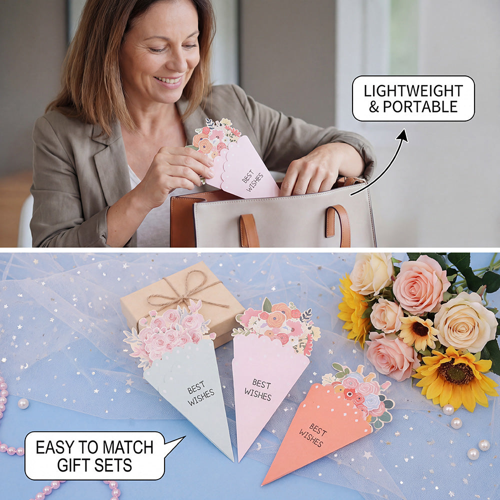💐3D-blombukett-gratulationskort – kreativa blomsterkort med kuvert