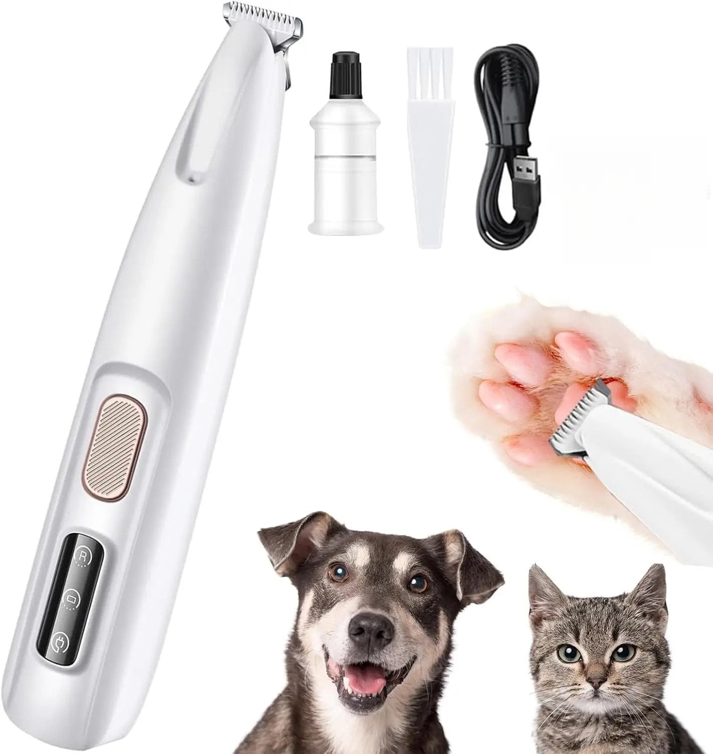 Uppladdningsbart trimmerset för djurhår, trimmer för djurklor, sladdlös tyst hundtrimmer för pälsvård med LED-ljus, trimmer för små hundar och katter, verktyg för djurvård, vattentät, tyst rakapparat för djur
