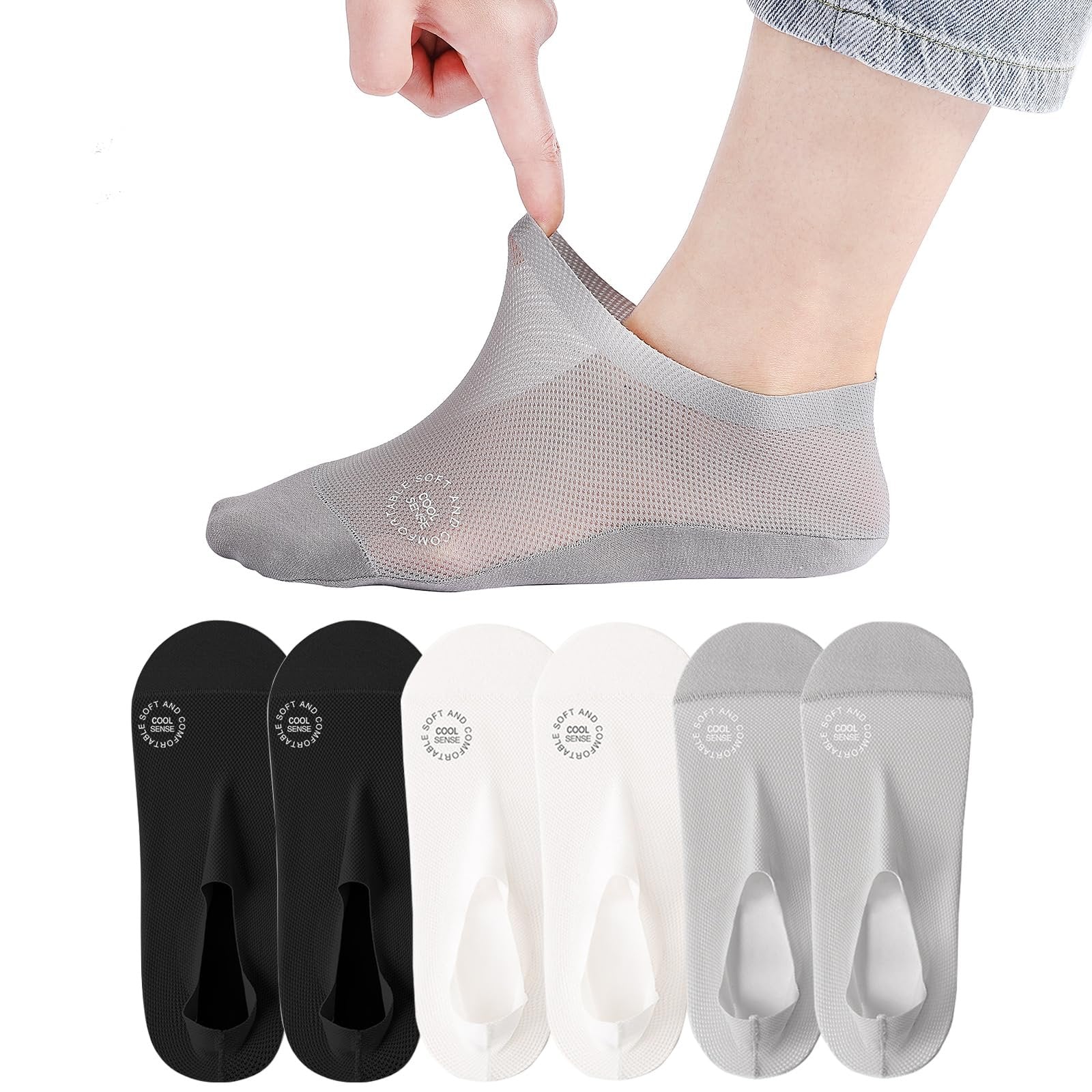 🔥 3-pack osynliga strumpor med grepp 🧦 – Andningsbar, lågskuren, halksäker och svettabsorberande design