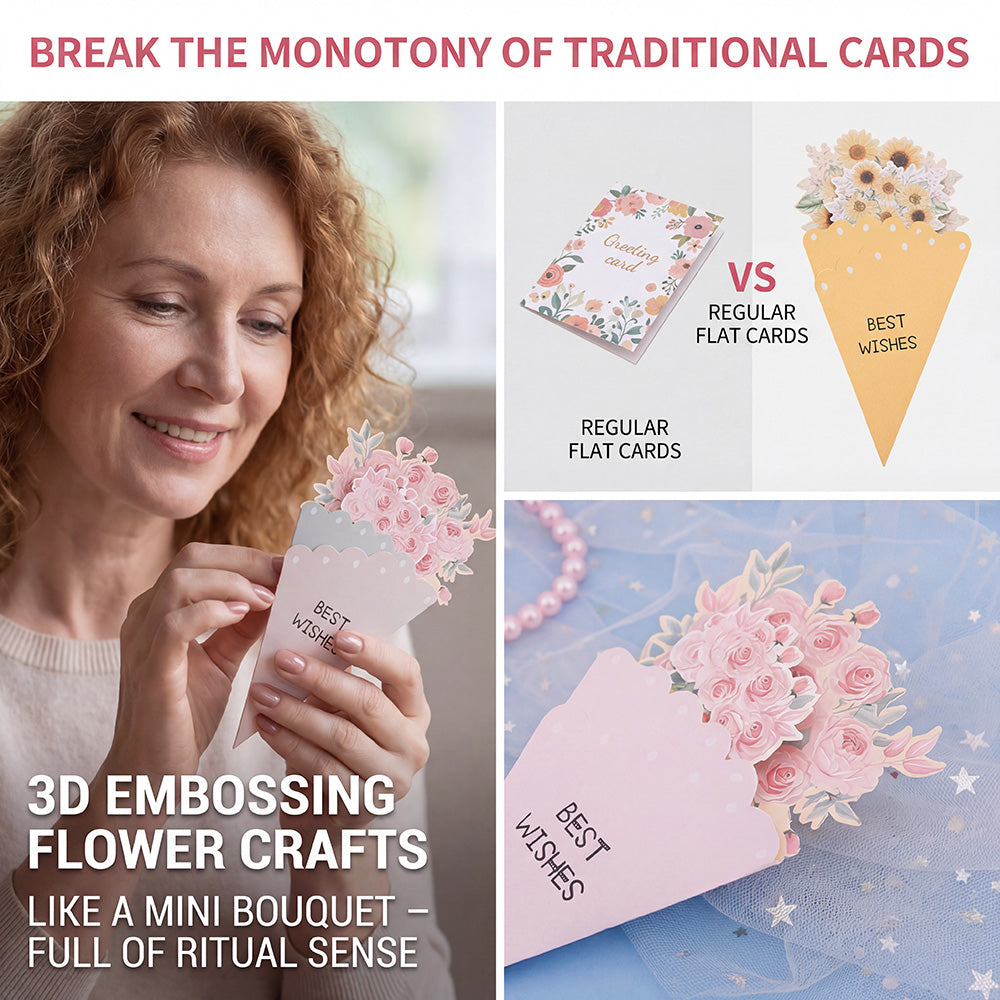 💐3D-blombukett-gratulationskort – kreativa blomsterkort med kuvert
