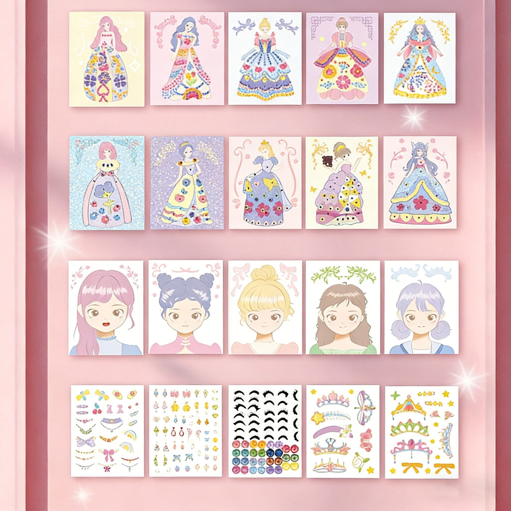 👸Prinsessans DIY-hantverkskit: smink, diamantkonst och klädsel