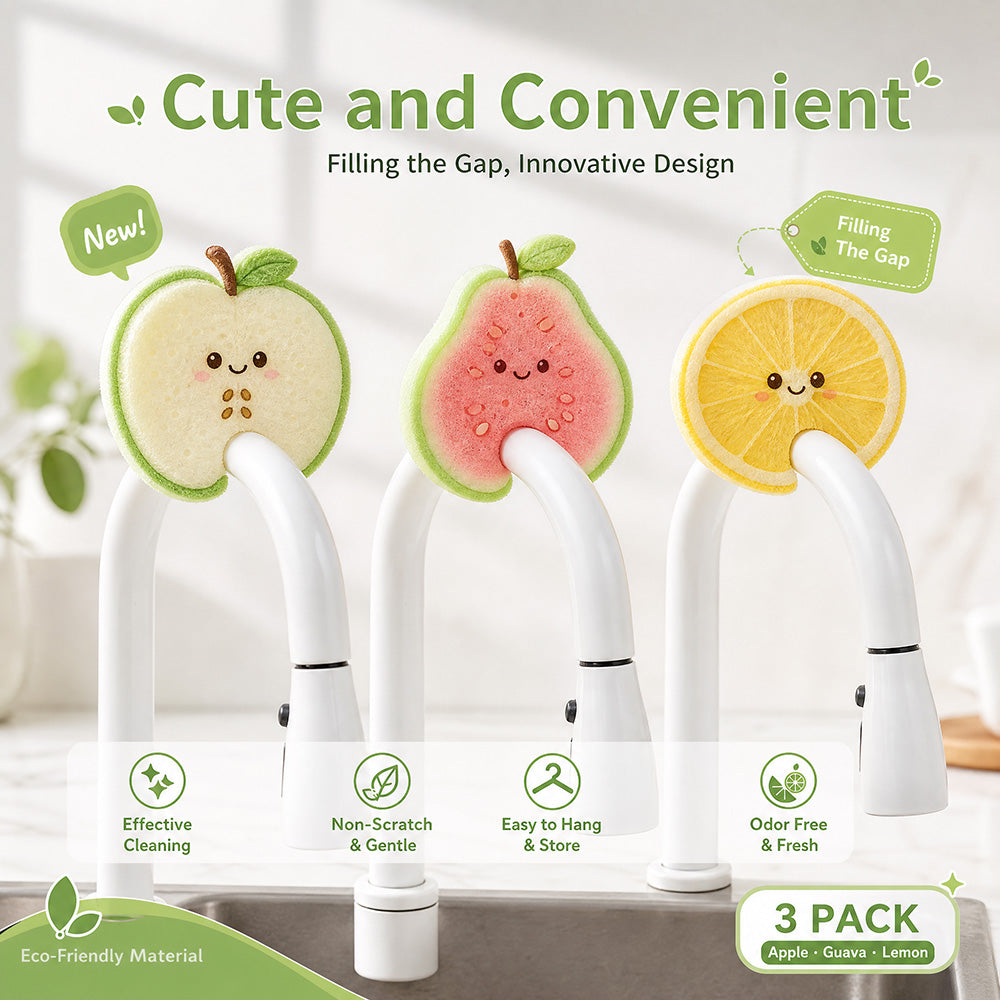 🍎Söt fruktformad svamp av trämassa, dubbelsidiga skurkuddar till köket som inte lämnar repor