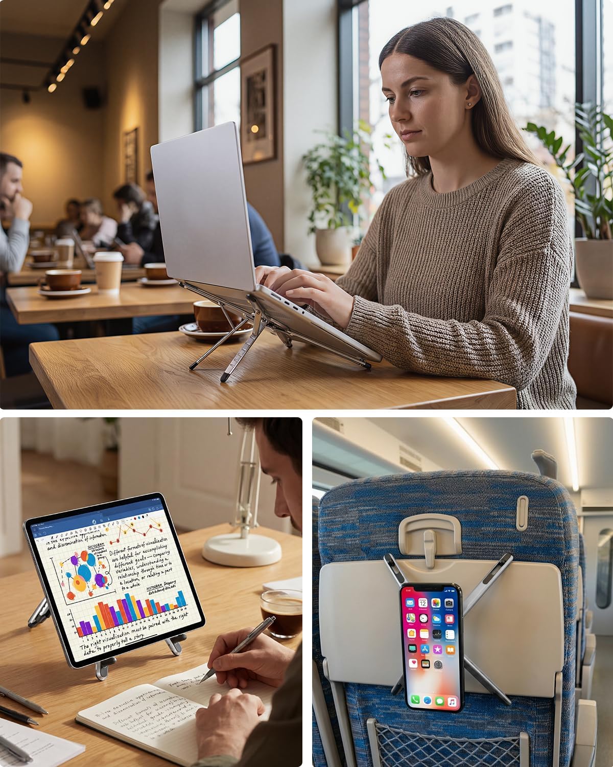 Viozon bärbart laptopstativ för skrivbord, hopfällbart och justerbart datorstativ med magnetisk telefonhållare, laptopstativ i aluminium för bärbara datorer på 10–16 tum och telefoner/surfplattor på 4–13 tum