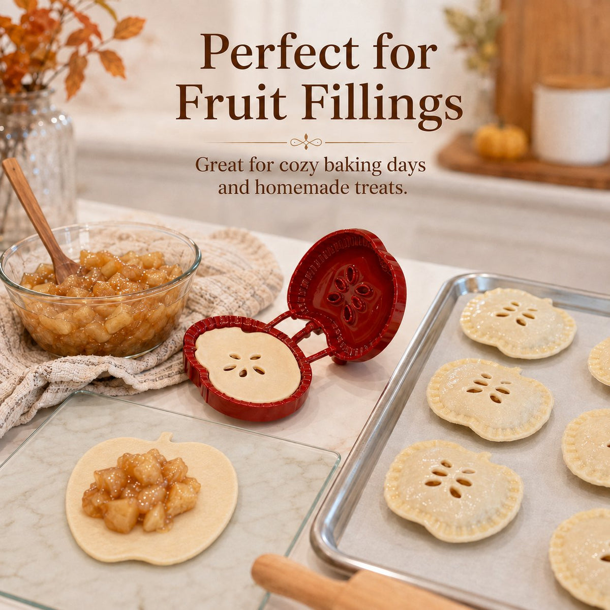 🥧 Nybörjarvänlig, återanvändbar miniform för handpajer | 6 roliga formar för enkel fyllning, formning och tillslutning av hembakade pajer och bakverk🍎✨
