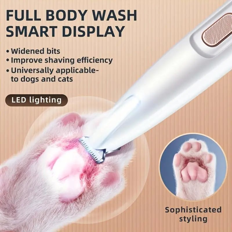 Uppladdningsbart trimmerset för djurhår, trimmer för djurklor, sladdlös tyst hundtrimmer för pälsvård med LED-ljus, trimmer för små hundar och katter, verktyg för djurvård, vattentät, tyst rakapparat för djur