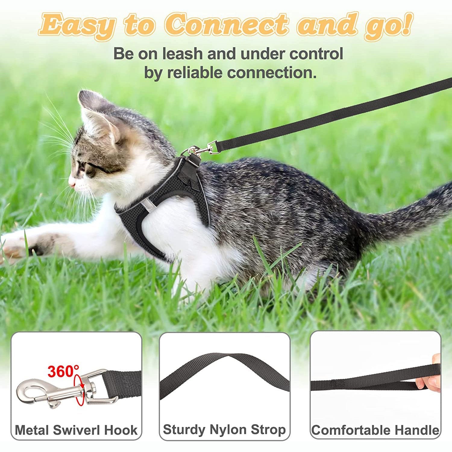 😺Halsband och koppel för katter, för att förhindra att de rymme