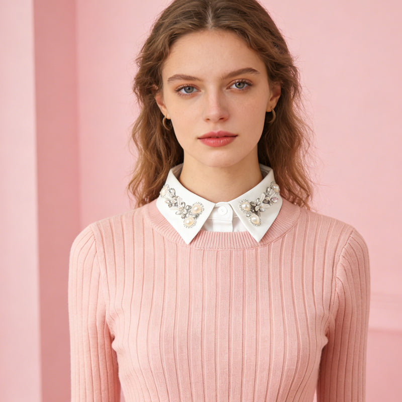 Diamant- och pärlfalskt krage