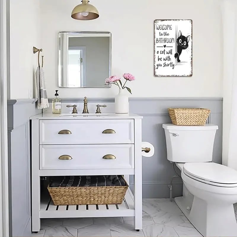 Vintage svartvit katt och höglandsboskap som väggkonst