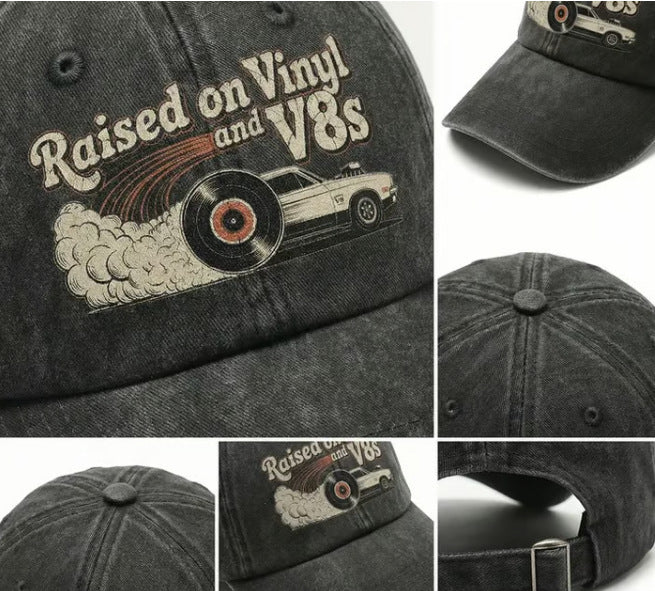 🏽Sista dagen med 49 % rabatt – ”Raised on Vinyl and V8s” – den broderade klassiska kepsen för motorentusiaster