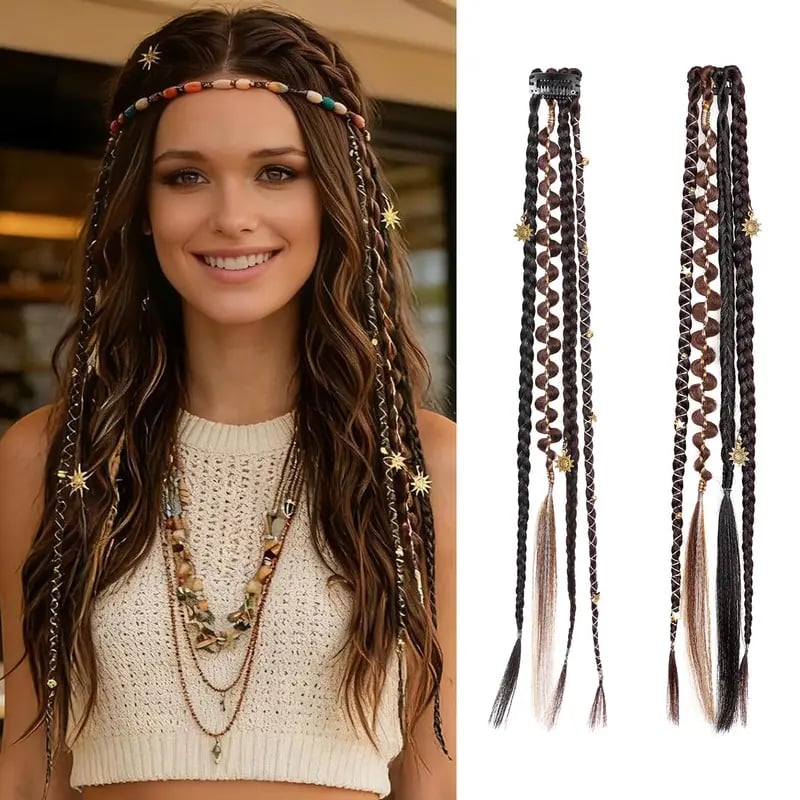 🌿🎨 Boho-flätor med pärlor och klämfäste – Enkel förvandling av frisyren för festivaler och vardagen (✨2 st.)