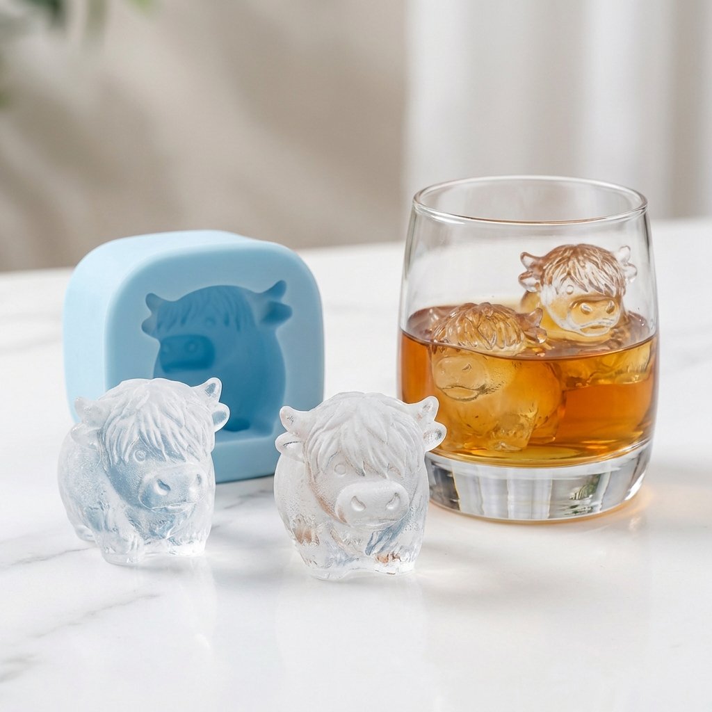 🐮 Mini Highland Cow isbit- och dessertform 🧊🍪 Söt 3D-is för drycker, fester och presenter💕