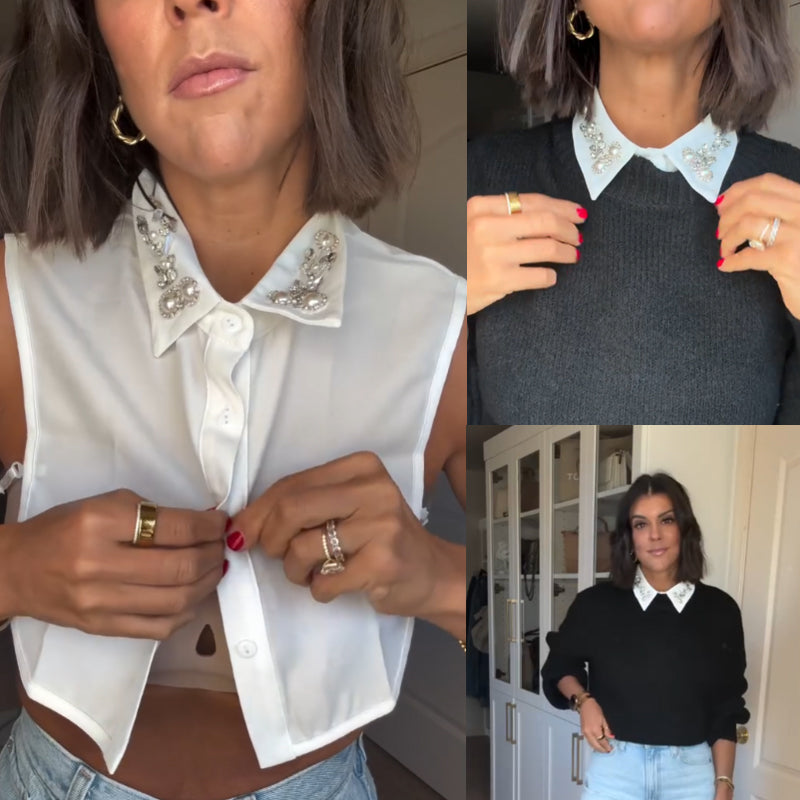 Diamant- och pärlfalskt krage