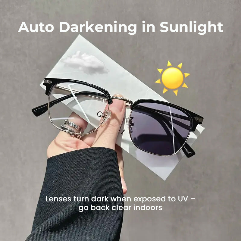 👓Fotokromatiska glasögon – Automatisk mörkläggning, UV400-blockering av blått ljus