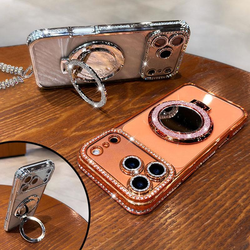 Damfodral med spegel och stativ för iPhone 12/13/14/15/16/17 Pro Max, 17 Air, 14/15/16 Plus