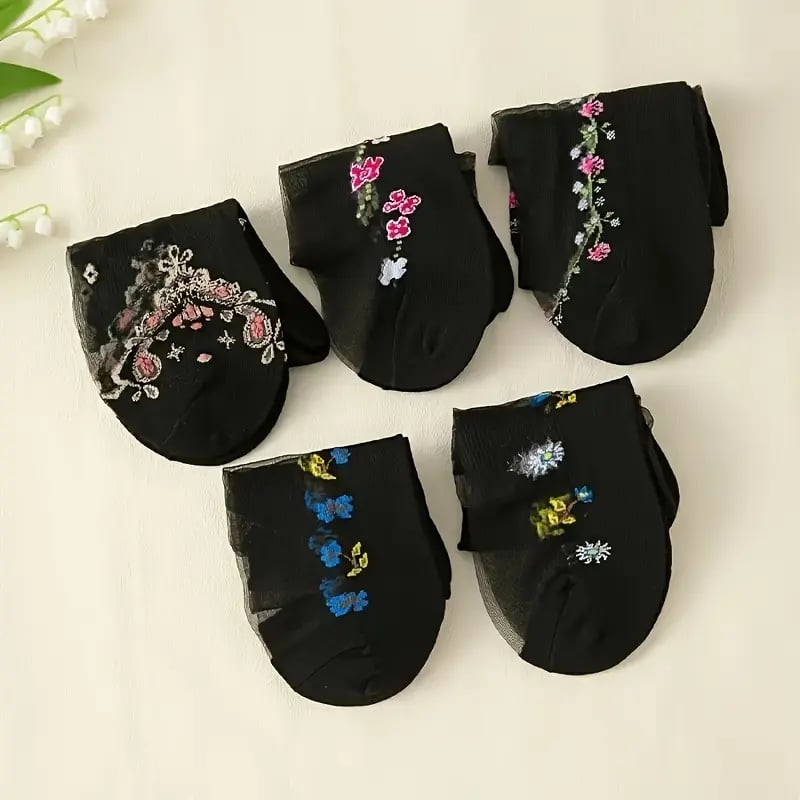 🌸10 par strumpor i glas med blommönster i livfulla färger🌸Eleganta blommiga strumpor för alla tillfällen