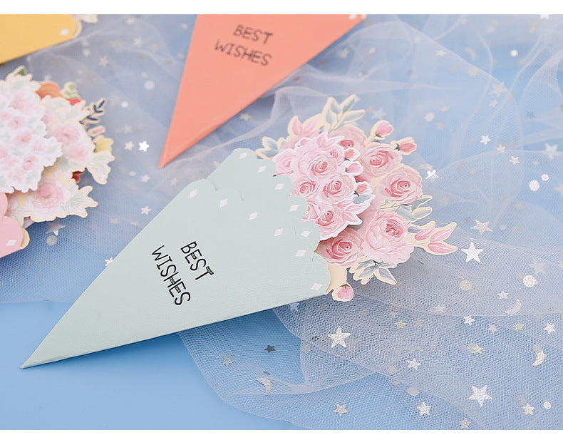 💐3D-blombukett-gratulationskort – kreativa blomsterkort med kuvert