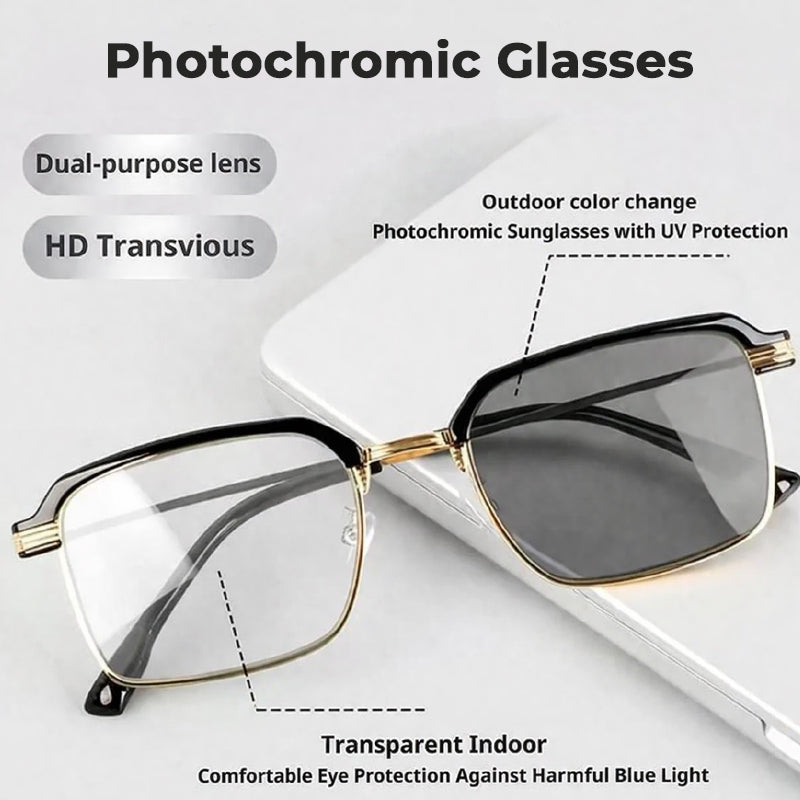 👓Fotokromatiska glasögon – Automatisk mörkläggning, UV400-blockering av blått ljus