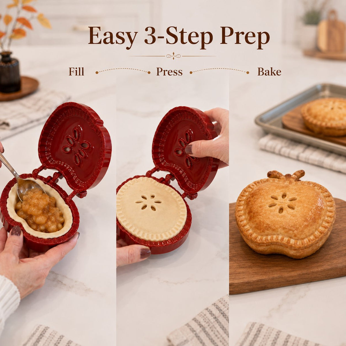 🥧 Nybörjarvänlig, återanvändbar miniform för handpajer | 6 roliga formar för enkel fyllning, formning och tillslutning av hembakade pajer och bakverk🍎✨