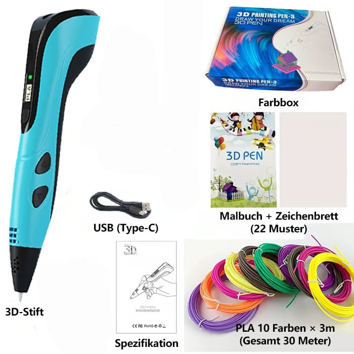 🏆NYTT 3D-skrivpenna-set för barn – perfekt som födelsedags- eller julklapp. Kreativt DIY-projekt med LCD-skärm och PLA-filamen