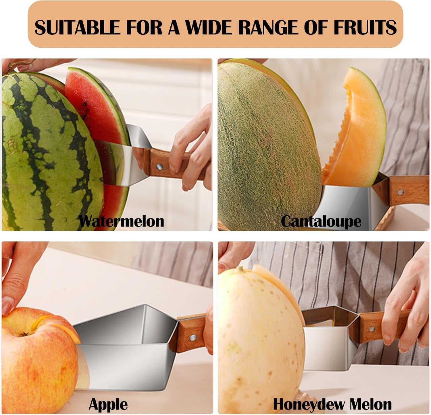 Triangulär vattenmelonskiva, rostfritt stål med trähandtag - Melonskärare, fruktskärare för köksredskap