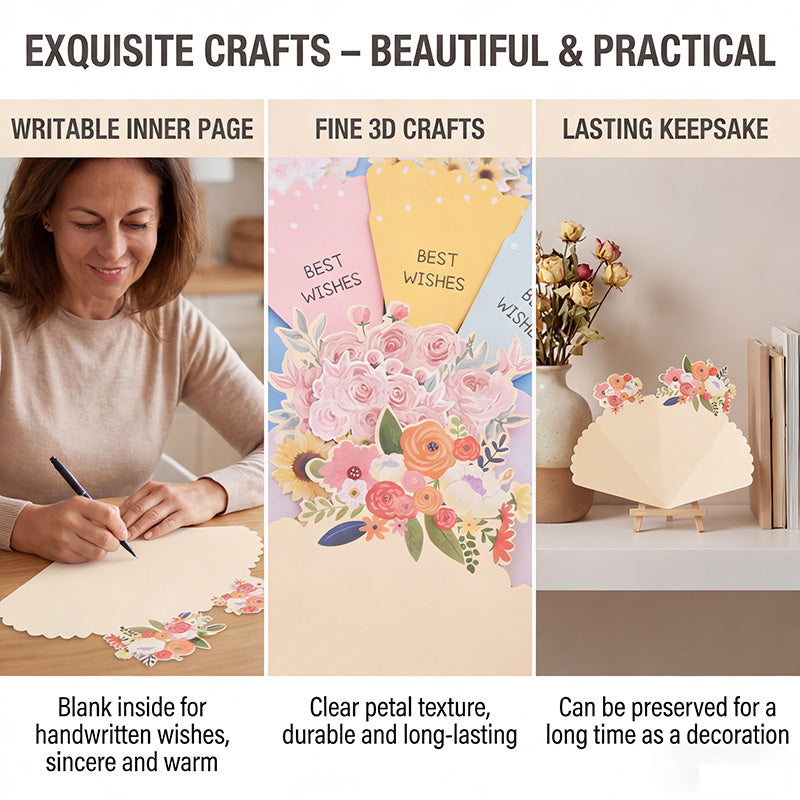 💐3D-blombukett-gratulationskort – kreativa blomsterkort med kuvert