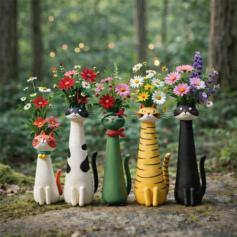 😻Handgjord, originell keramikvas i form av en katt
