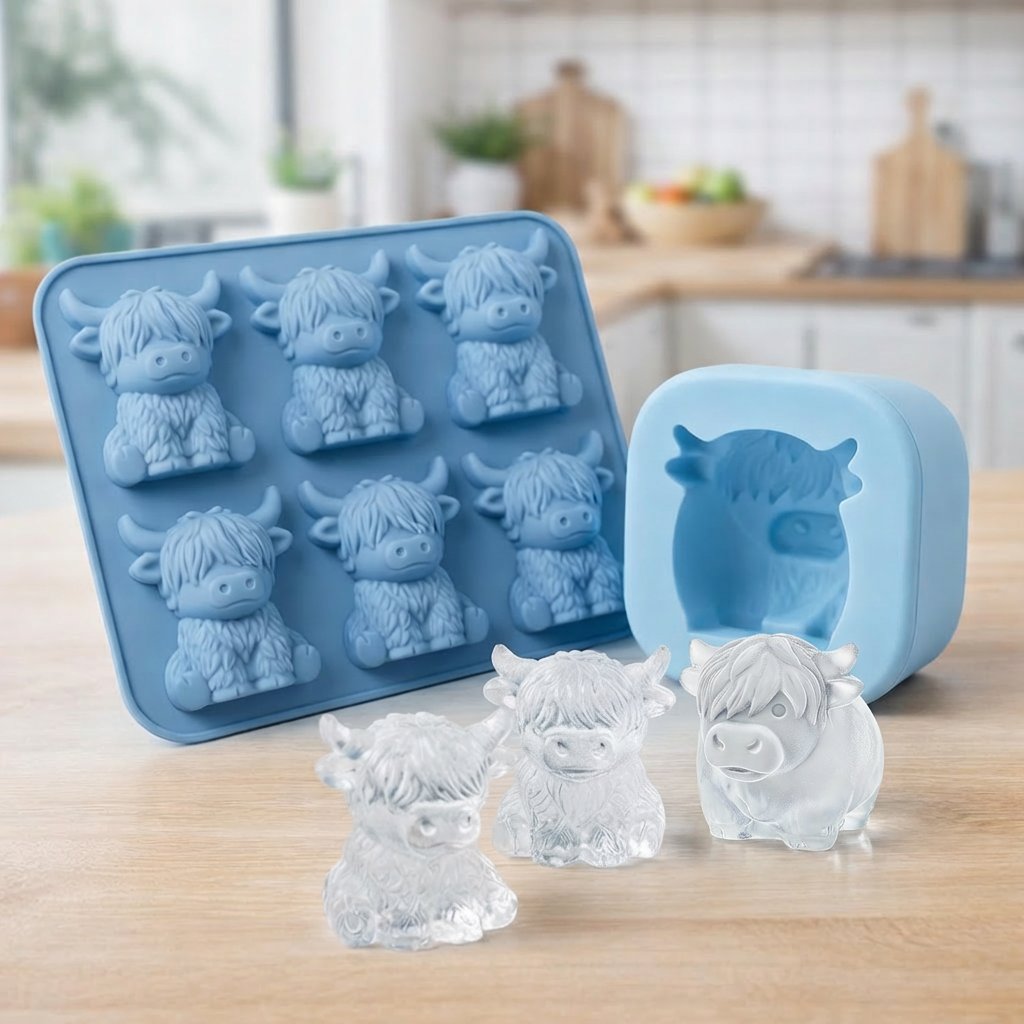 🐮 Mini Highland Cow isbit- och dessertform 🧊🍪 Söt 3D-is för drycker, fester och presenter💕