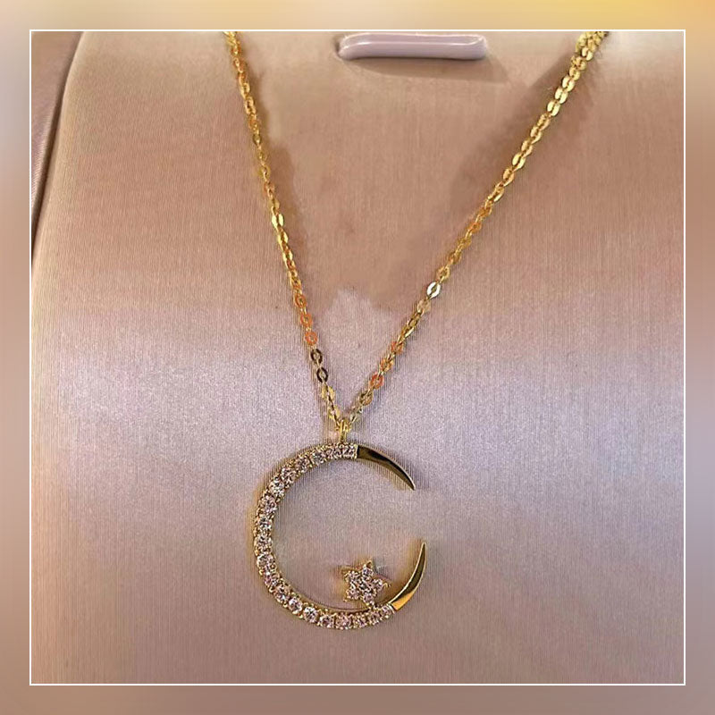 Superglänsande utsökt zirkonstjärna-mån-halsband