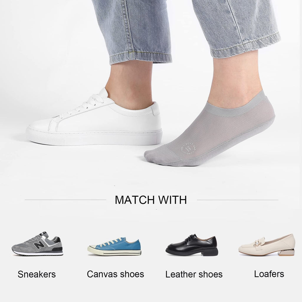 🔥 3-pack osynliga strumpor med grepp 🧦 – Andningsbar, lågskuren, halksäker och svettabsorberande design