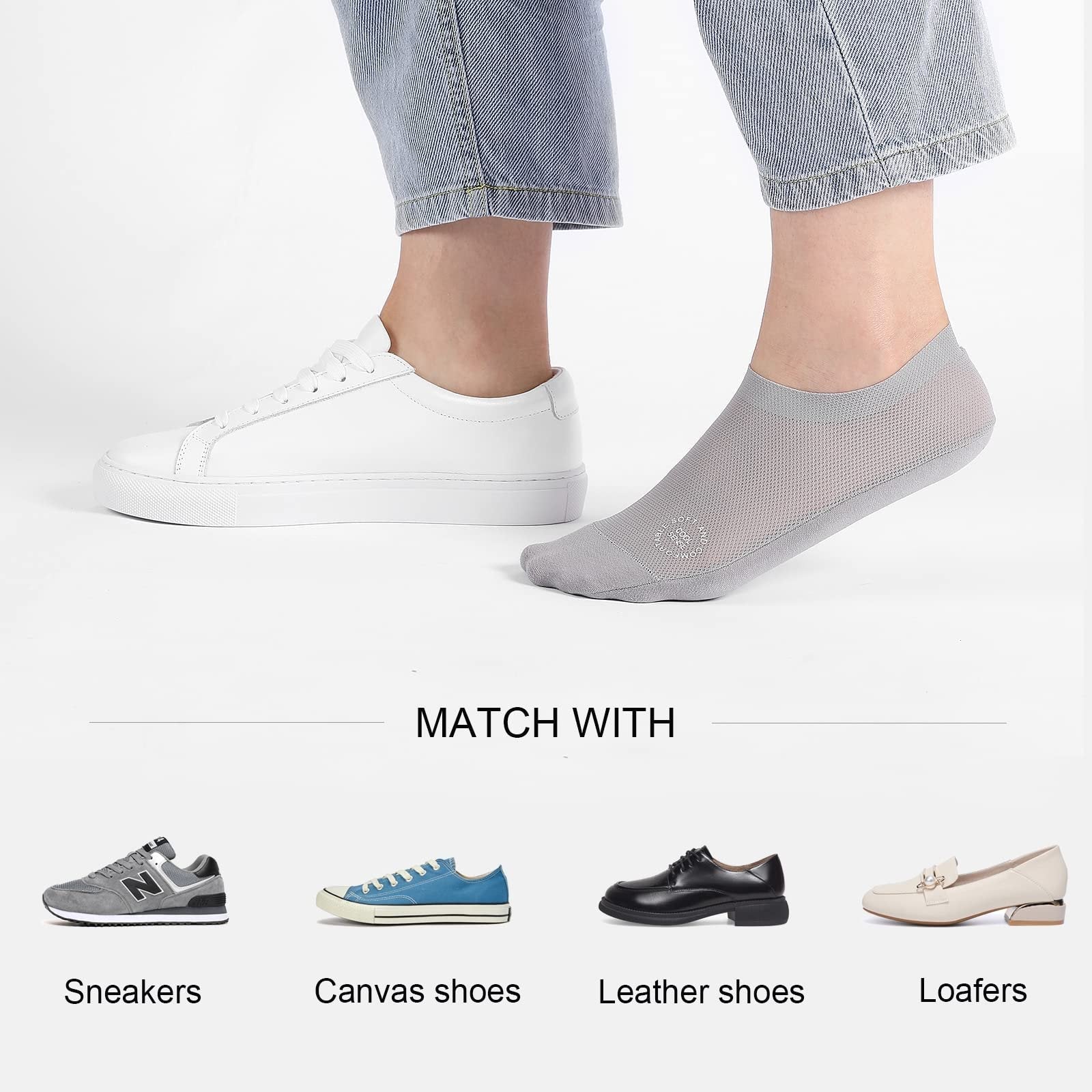 🔥 3-pack osynliga strumpor med grepp 🧦 – Andningsbar, lågskuren, halksäker och svettabsorberande design