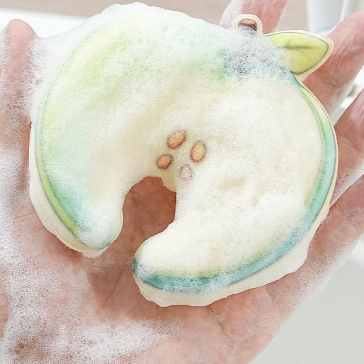 🍎Söt fruktformad svamp av trämassa, dubbelsidiga skurkuddar till köket som inte lämnar repor
