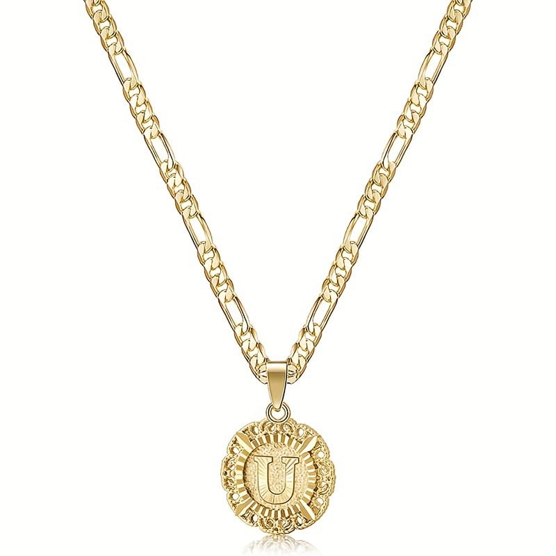 Halsband med rund hänge i 14K guldpläterat metall