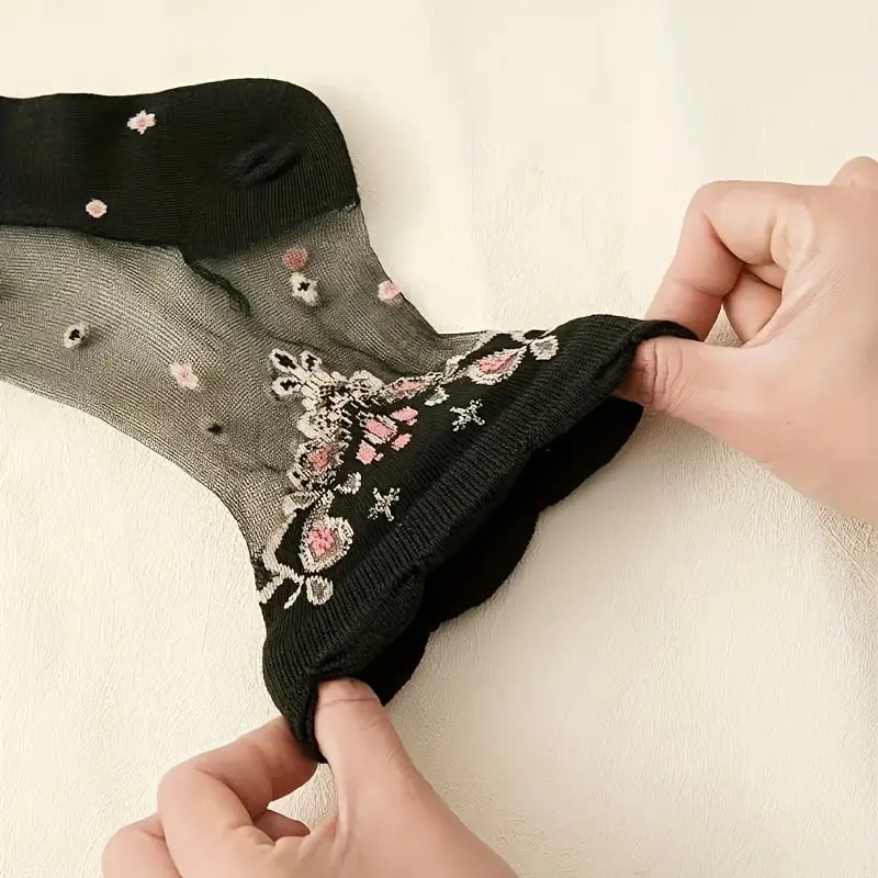 🌸10 par strumpor i glas med blommönster i livfulla färger🌸Eleganta blommiga strumpor för alla tillfällen