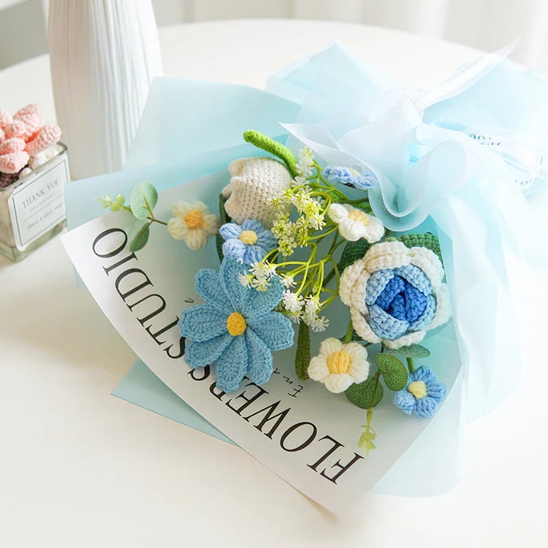 💕Mors dag-erbjudande💕Handgjord, vacker bukett med virkade blommor