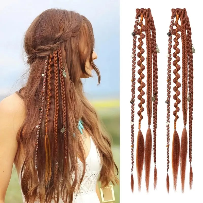 🌿🎨 Boho-flätor med pärlor och klämfäste – Enkel förvandling av frisyren för festivaler och vardagen (✨2 st.)