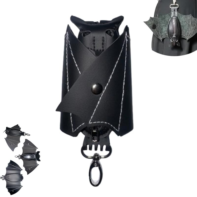 Myntväska i läder med gotisk design och fladdermusmotiv🦇