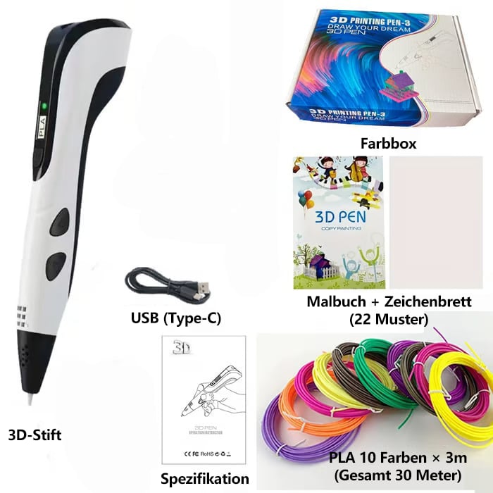 🏆NYTT 3D-skrivpenna-set för barn – perfekt som födelsedags- eller julklapp. Kreativt DIY-projekt med LCD-skärm och PLA-filamen