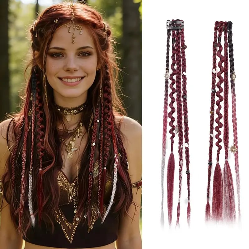 🌿🎨 Boho-flätor med pärlor och klämfäste – Enkel förvandling av frisyren för festivaler och vardagen (✨2 st.)